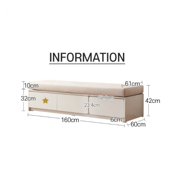 RIAZ 1600 Storage Bench & Cushion - Light beige