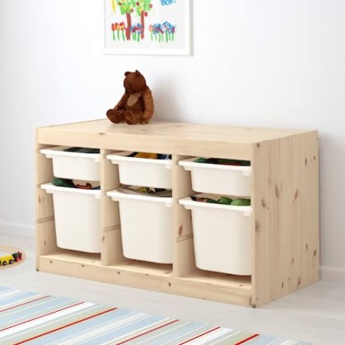 TROFAST Storage combination with boxes, light white stained pine/white, 93x44x53