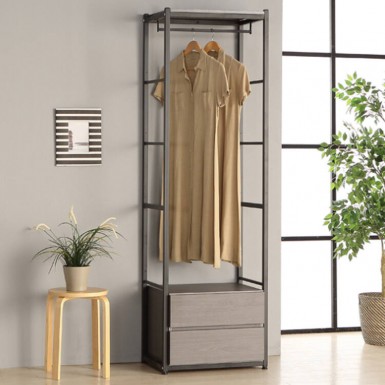 Grey) Remiel 600 Clothes Wardrobe Rack with 2 drawers - Unit 4 (CLEARANCE)
