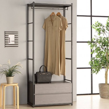 Grey) Remiel 800 Clothes Wardrobe Rack with 2 drawers - Unit 4(CLEARANCE)
