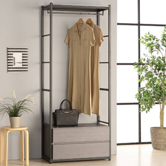 Grey) Remiel 800 Clothes Wardrobe Rack with 2 drawers - Unit 4