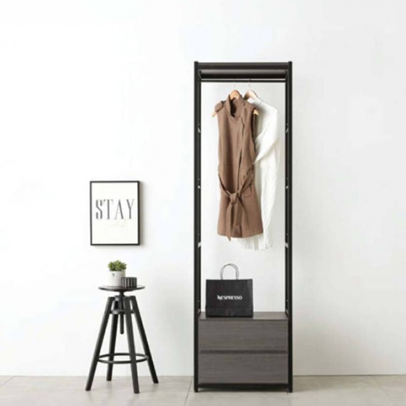 Grey) Remiel 600 Clothes Wardrobe Rack with 2 drawers - Unit 4
