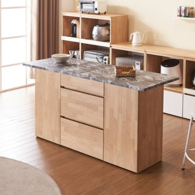 NANA Kitchen Island Bench -  Oak(cabinet) & Black marble pattern(top)