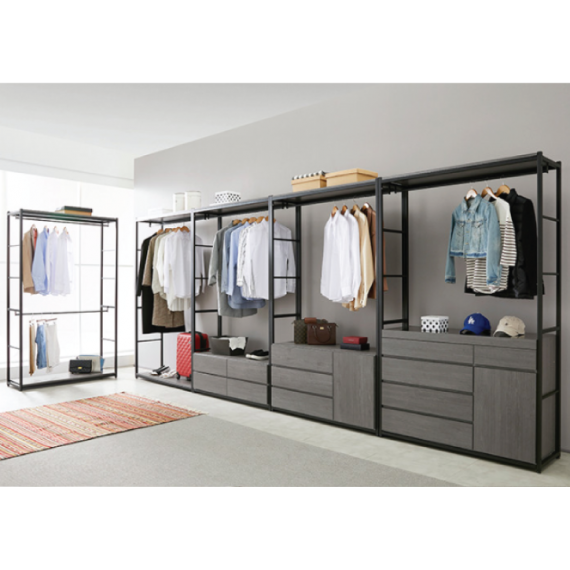 Grey) Remiel 1200 Clothes Wardrobe Rack with 4 drawers - Unit 3