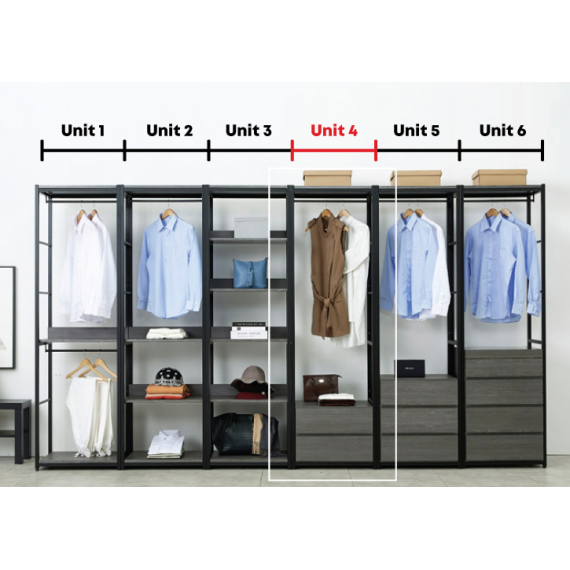 Grey) Remiel 600 Clothes Wardrobe Rack with 2 drawers - Unit 4