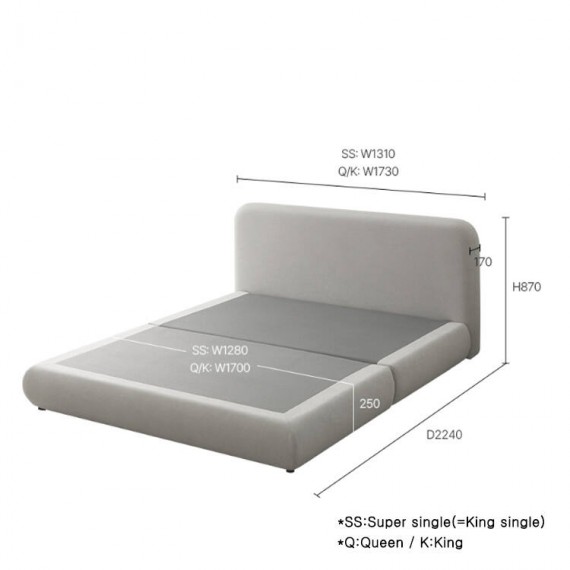 VIENNA Bed Frame(King Single) - Light Grey