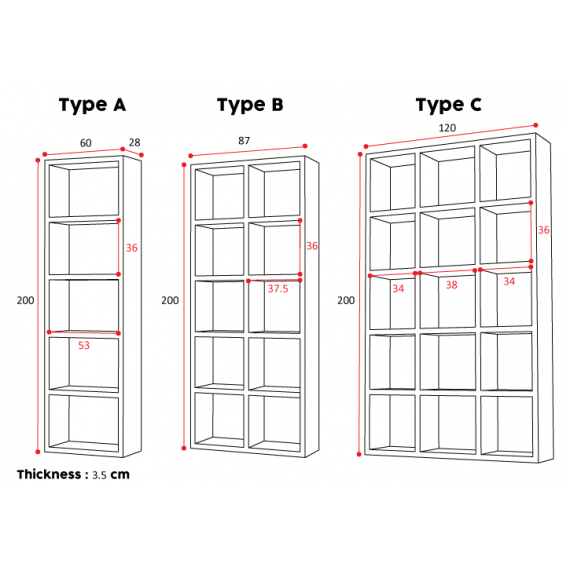 Bookcase - Type 2 X 3 - White - Standard